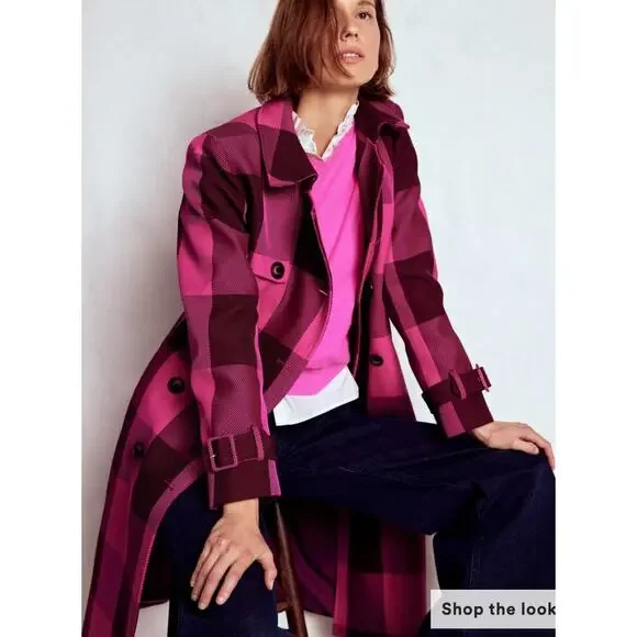 Boden 4P Cheltenham Trench Coat Pink Peony, Chestnut Gingham - Picture 7 of 11
